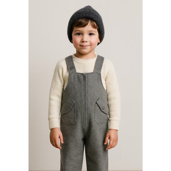 Vintage Dan Jean Boy Wool Blend Overalls Gray Outerwear Lined France EU 6 Years - Picture 1 of 11